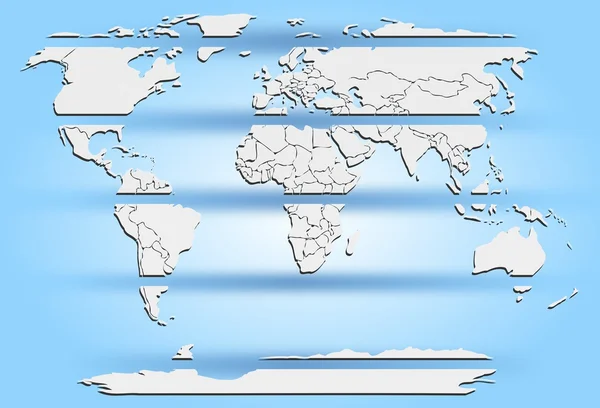 Carte du monde en tranches continents blancs sur bleu — Photo