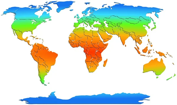 Mappa del mondo continenti colorati su bianco — Foto Stock