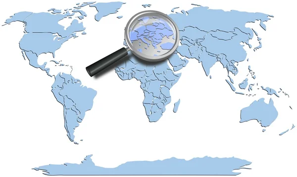 World map blue continents with Europe magnified — Stock Photo, Image