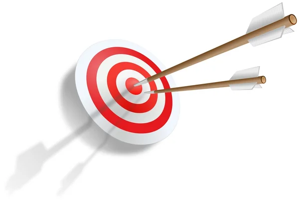 Two arrows stabbed into dartboard — Stock Photo, Image