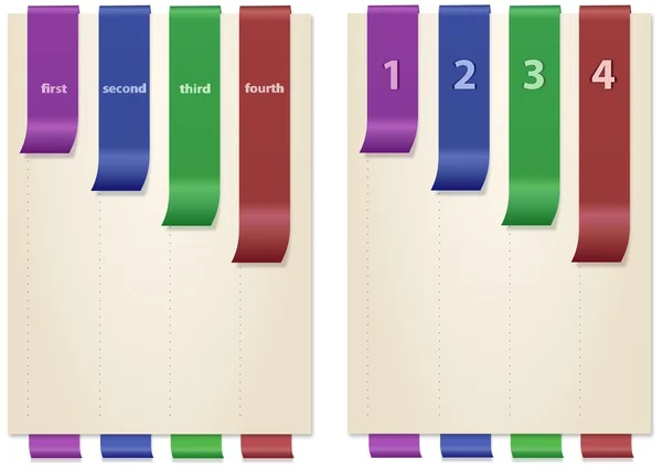 Papers with colored and folded bookmarks, vertical — Stock Photo, Image