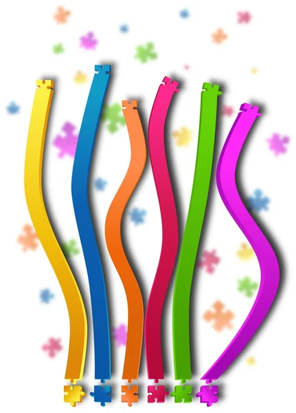 Elongated curly colored puzzle pieces — Stock Photo, Image