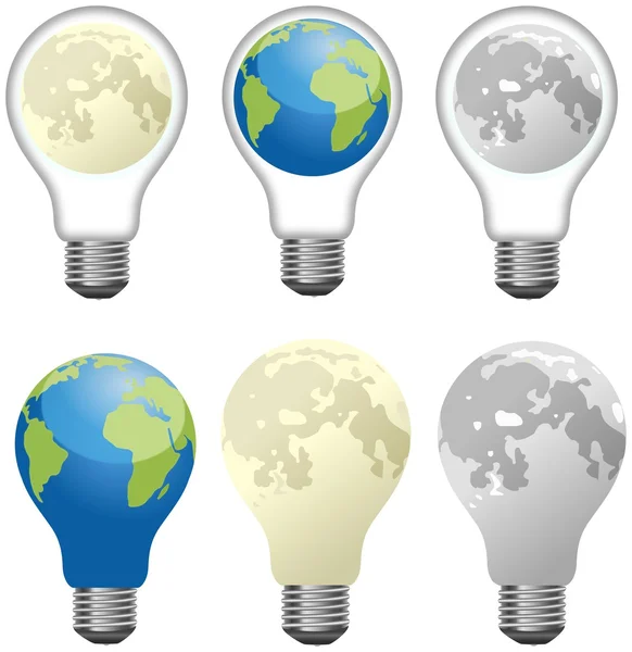 Set of different light bulbs designed as Moon and Earth — Stock Photo, Image