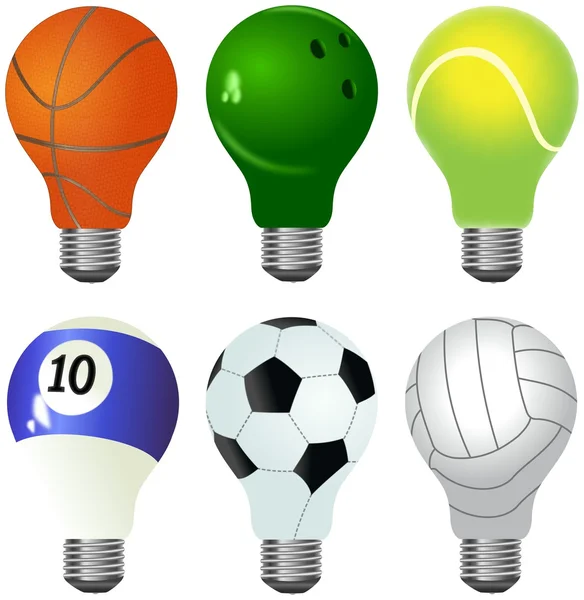 Set of different light bulbs designed as sporting balls — Stock Photo, Image