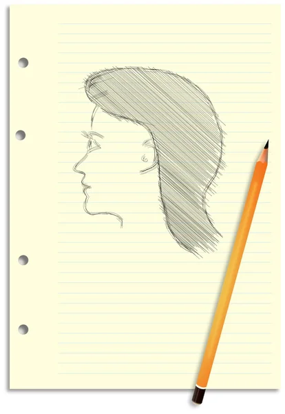 Schets van womens hoofd op gelinieerd papier dageraad — Stockfoto