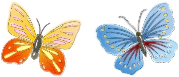 Dos mariposas dibujadas en colores pastel —  Fotos de Stock