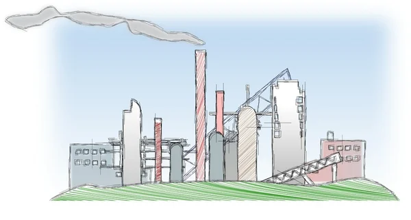 Fábrica industrial esboçada como símbolo de poluição — Fotografia de Stock