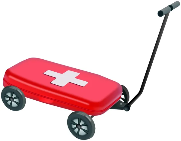 Small red plastic Medibox on four wheels handcart — Stock Photo, Image