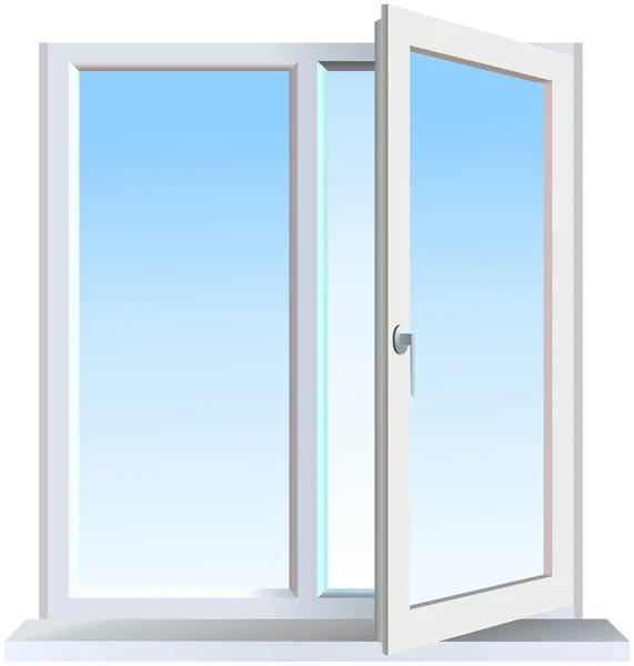 Half opened window with blue background — Stock Photo, Image