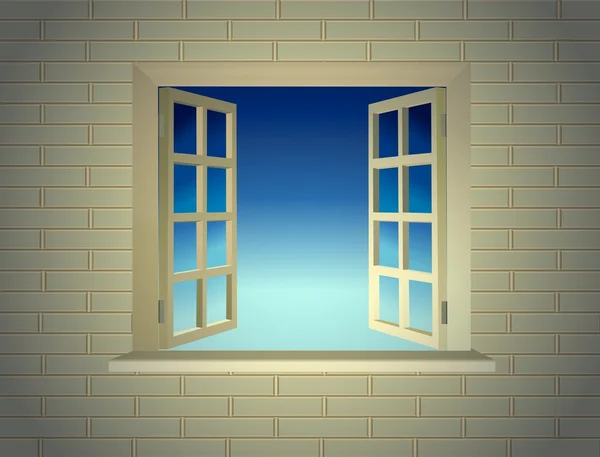 Opened window at brick wall background — Stock Photo, Image