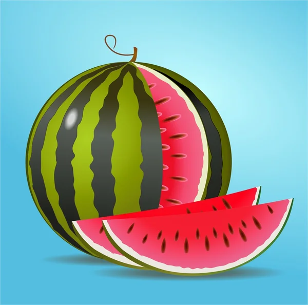 Wassermelone in Scheiben geschnitten mit zwei sichelförmigen Stücken — Stockfoto