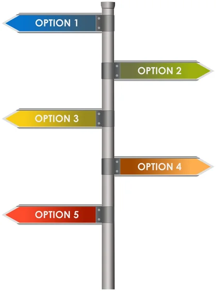 Five options colored guidepost — Stock Photo, Image