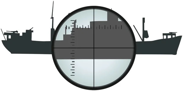 Vista na silhueta do navio através do periscópio — Fotografia de Stock