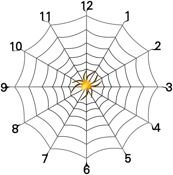 Simples relógio de teia de aranha com aranha dourada — Fotografia de Stock