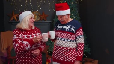 Büyükanne, büyükanne evde sıcak çay içerek güzel bir Noel sohbeti yapıyorlar.