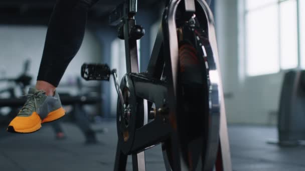 Portrait Caucasian woman exercising workout on stationary cycling