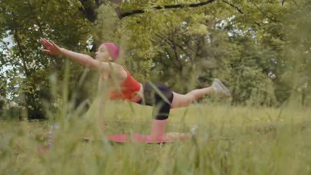 Atletisch Sportief Fit Meisje Doen Workout Het Park Sport Mat — Stockvideo