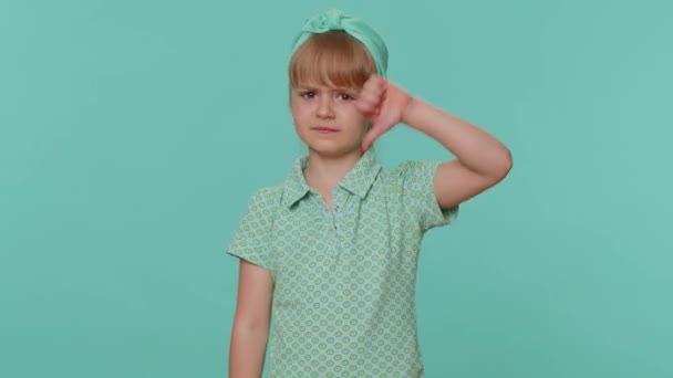 Dislike Upset Little Toddler Children Girl Showing Thumbs Sign Gesture — ストック動画