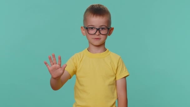 Stop Gesture Toddler Children Boy Say Hold Palm Folded Crossed — Vídeos de Stock