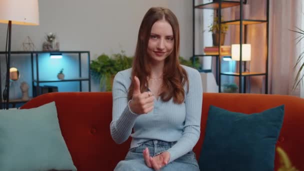 Great Job Young Woman Showing Thumbs Nodding Approval Successful Good — Vídeo de stock