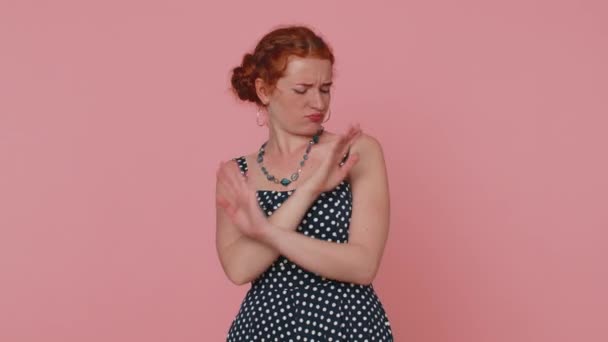 Dissatisfied Woman Shaking Head Asking Reason Failure Expressing Disbelief Irritation — Video