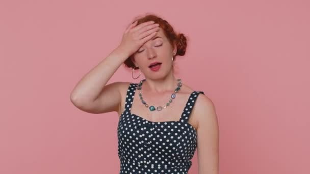 Face Palm Shame You Upset Young Redhead Woman Dress Making — ストック動画