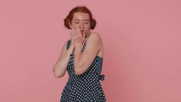 Scared Fearful Young Redhead Woman Terrified Danger Problems Suffering Phobia — Videoclip de stoc