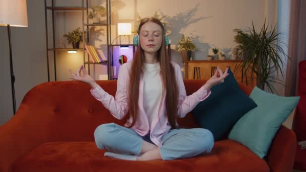 Keep Calm Relax Inner Balance Young Redhead Child Girl Breathes — Stock Video