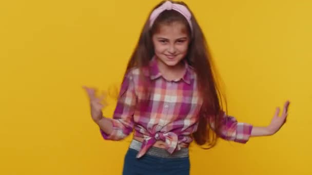 Trendy Cheerful Positive Young Preteen Child Girl Kid Having Fun — Stock videók