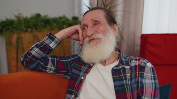 Mutlu Sakin Yaşlı Büyükbaba Emekli Gülümseyen Arkadaş Canlısı Mutlu Yüz — Stok video