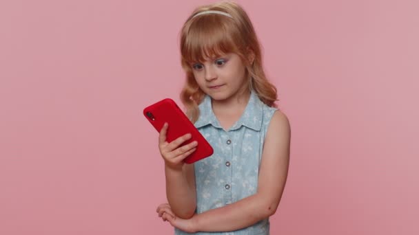 Young Preteen Child Girl Kid Use Mobile Smartphone Typing Browsing — Video