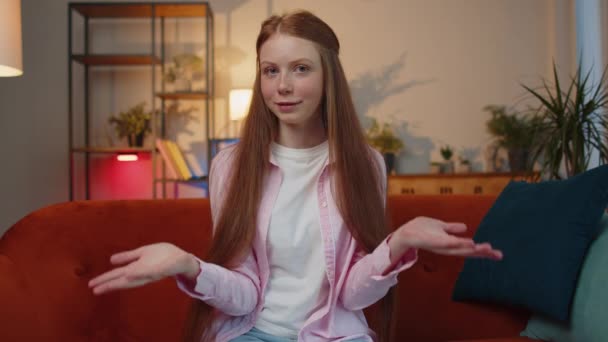 Pov Young Teen Child Girl Sitting Couch Looking Camera ... 