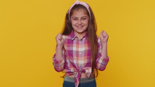 Young Preteen Child Girl Kid Shouting Raising Fists Gesture Did — Stock videók