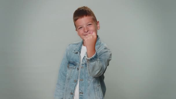 Greedy Avaricious Toddler Boy Showing Fig Negative Gesture You Dont — Stock videók