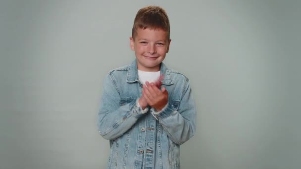 Great Nice Job Cheerful Positive Happy Boy Jacket Showing Thumbs — Vídeos de Stock