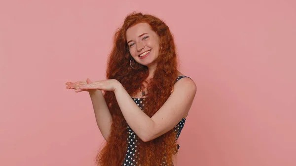 Cheerful Rich Redhead Woman Showing Wasting Throwing Money Hand Gesture — Stock Fotó