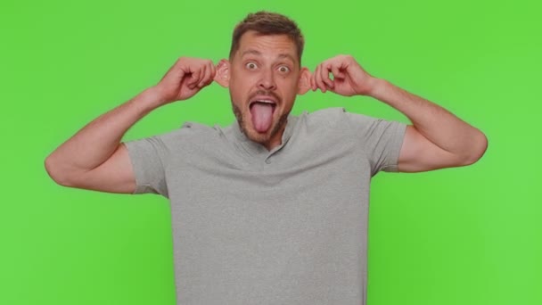 Bearded Handsome Funny Man Shirt Making Playful Silly Facial Expressions — Stockvideo