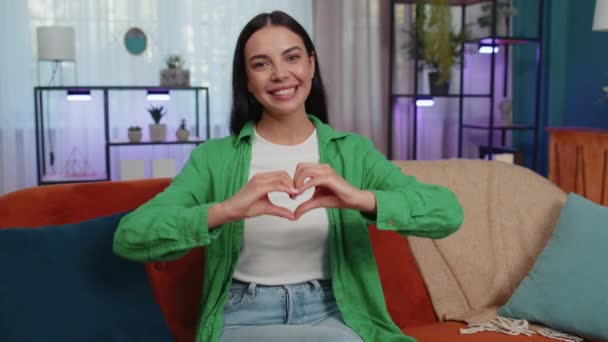 Love You Romantic Girl Makes Symbol Love Showing Heart Sign — Video