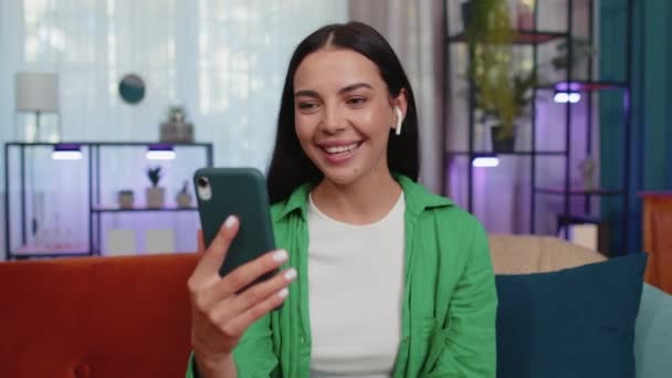 Portrait Caucasian Girl Blogger Influencer Making Phone Conversation Call Social — Vídeos de Stock