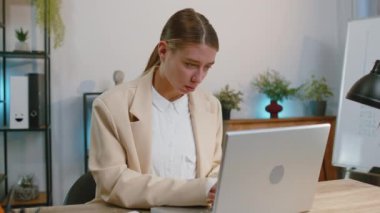 Stop gesture. Angry businesswoman girl working at office workplace . Woman say No hold palm folded crossed hands, warning of finish, prohibited access, declining communication, body language, danger