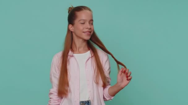 Portrait Happy Lovely Pretty Teenager Girl Pink Shirt Looking Camera — Stock videók