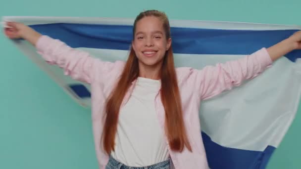 Lovely Pretty Teenager Girl Shirt Waving Wrapping Israel National Flag — 비디오