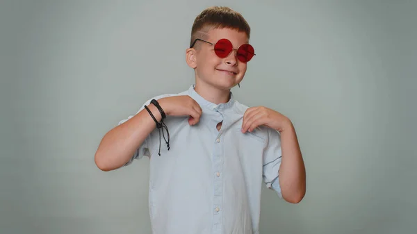 Portrait Seductive Cheerful Stylish Boy Wearing Sunglasses Charming Smile People — Stockfoto