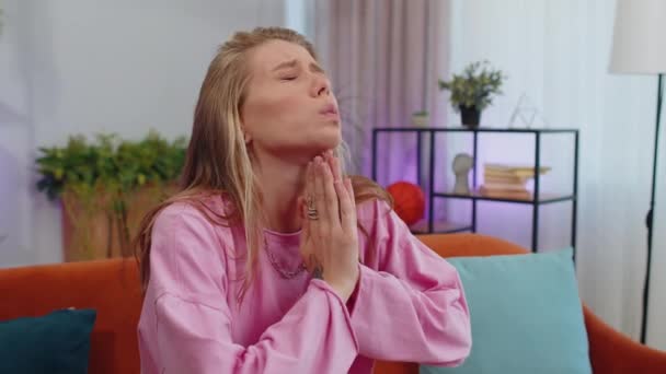 Please God Help Girl Praying Sincerely Folded Arms Looking Upward — Vídeos de Stock