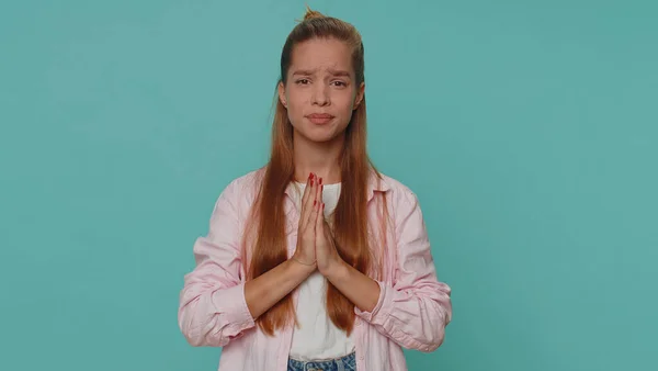 Please God Help Teenager Young Girl Praying Looking Upward Making — ストック写真