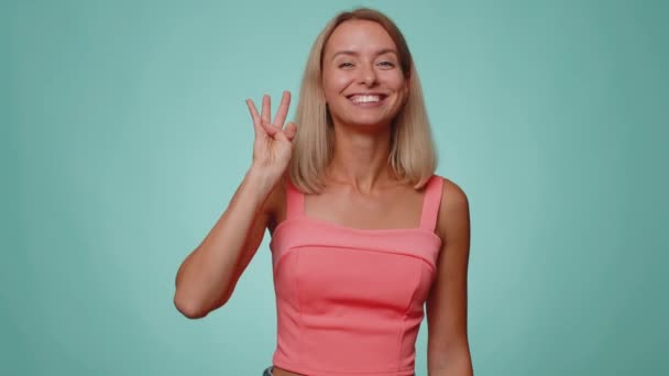 Aftellen Tot Feestviering Vrolijke Jonge Vrouw Tellen Omgekeerde Volgorde Van — Stockvideo