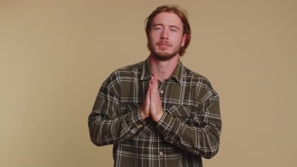 Please God Help Sad Worried Man Praying Looking Upward Making — Video Stock