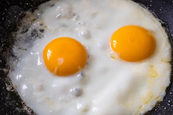 Fried eggs from two eggs. View from above.