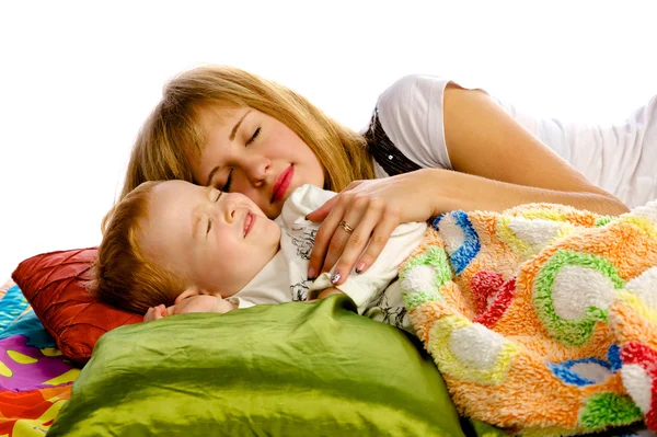 Madre e figlio a letto — Foto Stock