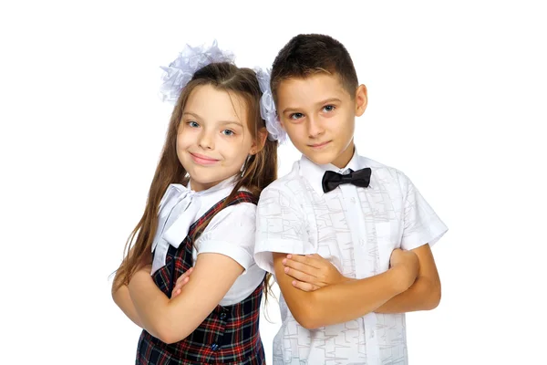 Schoolchildren elementary school boy and girl — Stock Photo, Image